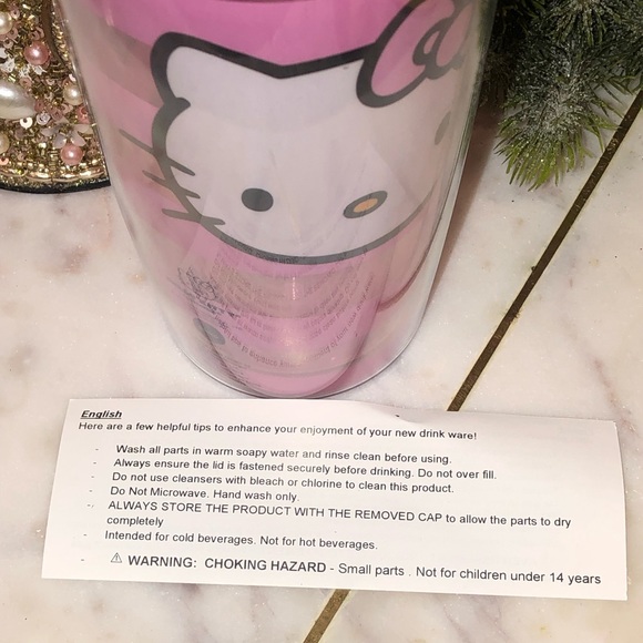 💖NWT💖 Hello Kitty Sanrio Striped Red & Pink Travel Mug with Lid - Picture 6 of 7